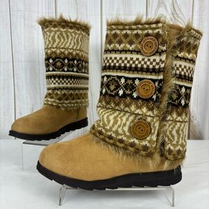 Muk Luks Boots Andrea 4-in-1 Pattern Versatile Faux Fur Sweater Boots Tan Size 9